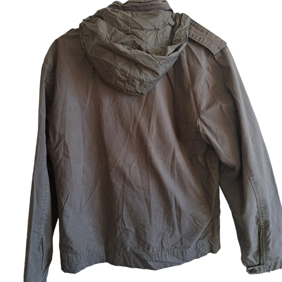 Men's LEVIS UTILITY jacket zip snap closure pockets olive green hood *FLAW* - Picture 3 of 10